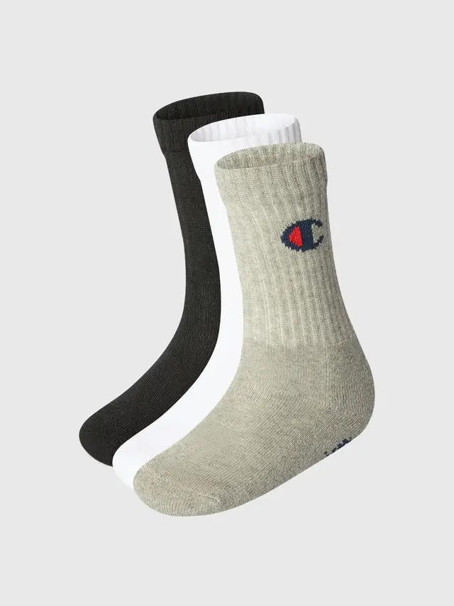 3 PACK CREW SOCKS - GREY