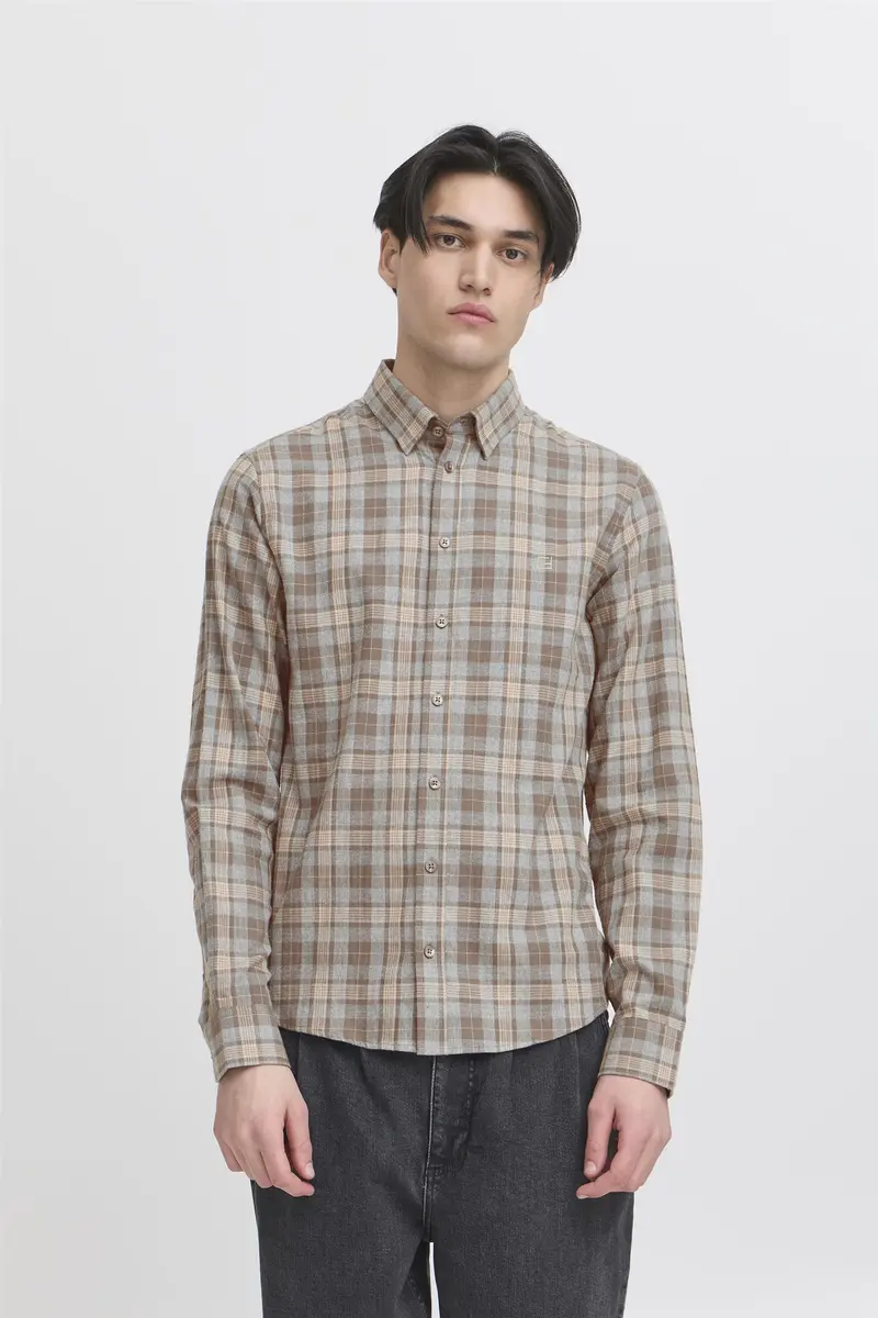 Anton Checked Brushed Shirt Brun