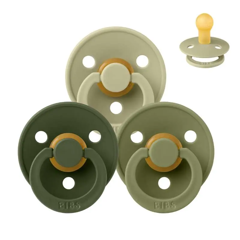 BIBS Round Colour Pacifier - Multipack - 3 pcs. - Size 1 - Soft Moss