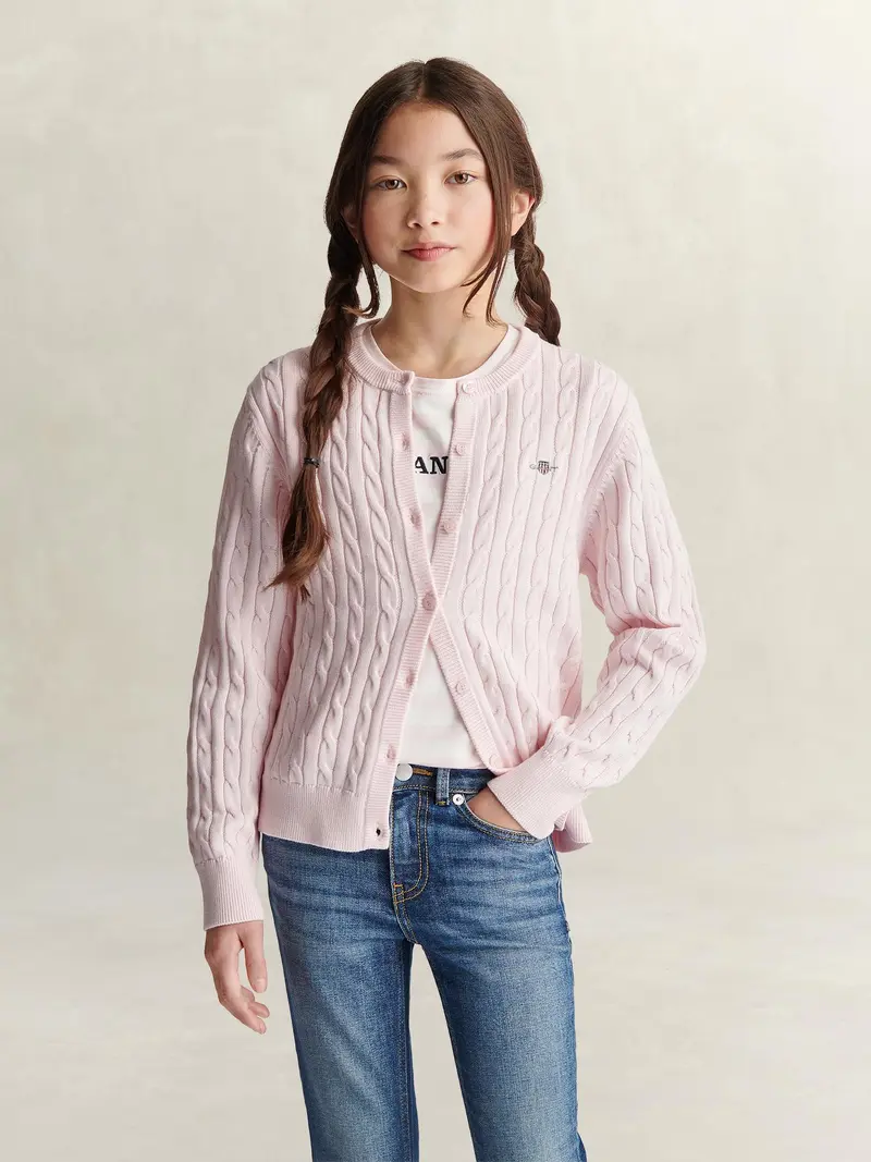 Cardigan Cable Shield Knit Light Pink