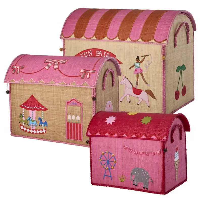 RICE Raffia Storage house - Fun Fair Theme - Small - Pink
